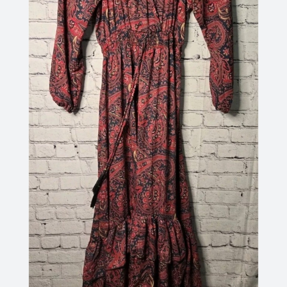 Boemo Anthropologie Red and Blue Paisley Long Sleeve Dress - Picture 4 of 4